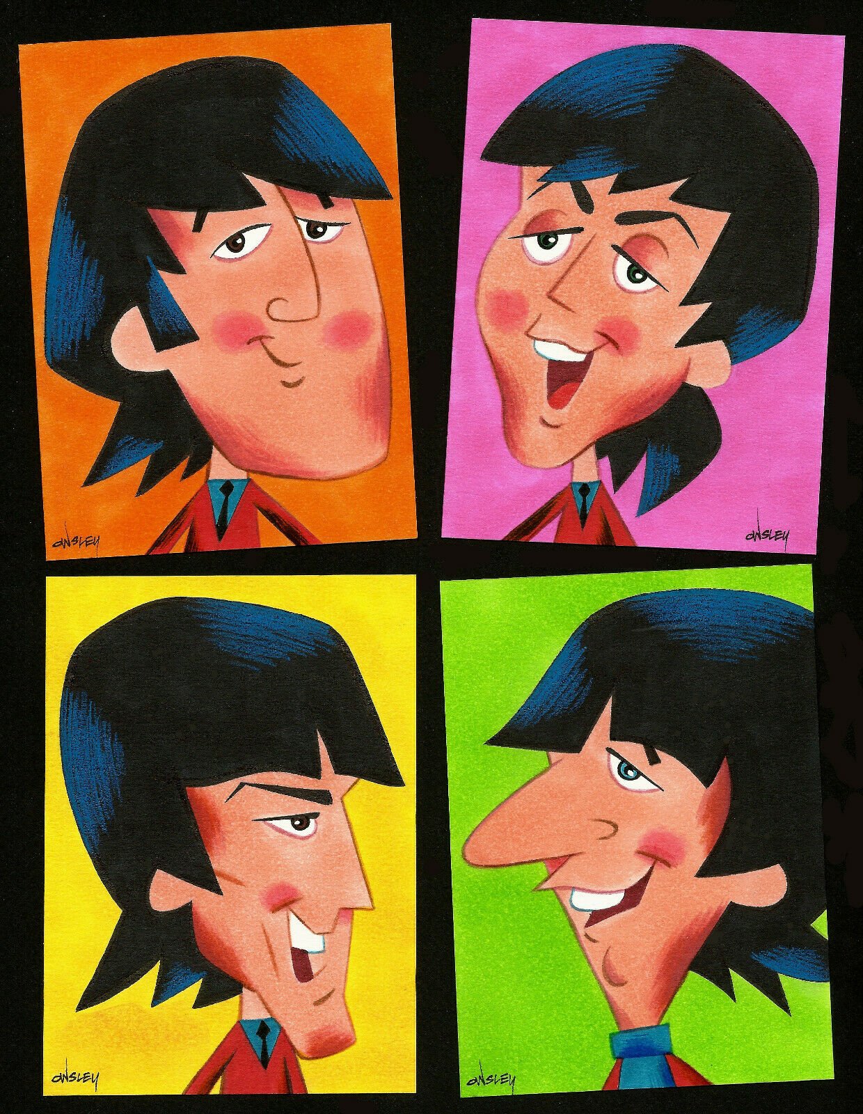 THE BEATLES - ORIGINAL ART LARGE SKETCH CARDS! 3 5/8